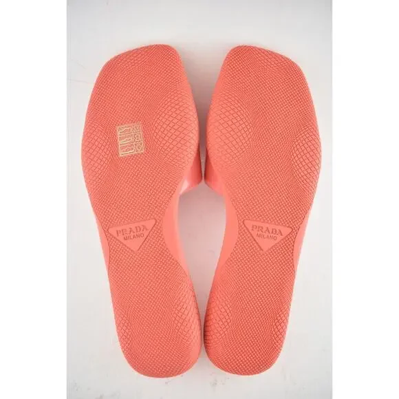 Prada Corallo Red Rubber Leather Triangle Logo Slide Sandal Flip Flop Flat 38.5 - Picture 12 of 12